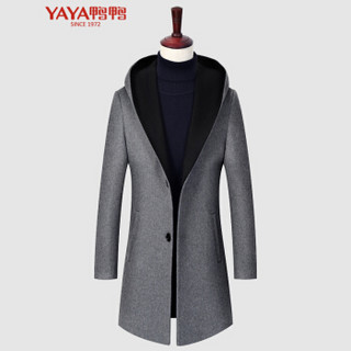 鸭鸭（YAYA）毛呢大衣男2019新款羊毛呢连帽中长款休闲时尚保暖外套GSMN3031 灰色 XL