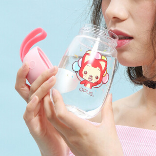 OPUS小QTritan韩国插画版塑料杯儿童学生卡通可爱迷你便携随手杯子女运动水杯400ML 透明色