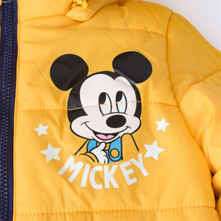 迪士尼(Disney)童装 米奇卡通棉服男童可拆带帽外套2019冬季新品中长款保暖外出服黄色4岁/身高110cm