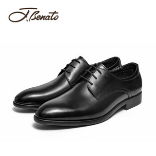 宾度（J.Benato）男士商务英伦头层牛皮系带正装结婚皮鞋 V8R062 黑色 41