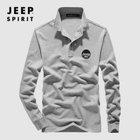 吉普JEEP 长袖T恤男POLO衫2019秋季新品翻领棉质男士潮休闲男装上衣 RSC96032 灰色 2XL