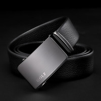 高尔夫GOLF皮带男士头层牛皮商务休闲裤带自动扣真牛皮腰带礼盒P9BV34976J黑枪加长 130CM