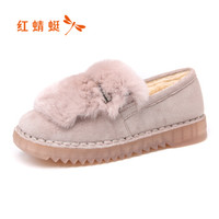 红蜻蜓（ RED DRAGONFLY ）女棉鞋平底舒适短靴防水台雪地靴加绒保暖休闲女靴 WNC91411/12/13 粉色 39
