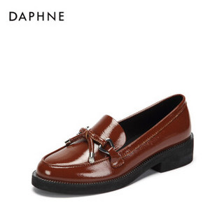达芙妮（Daphne）单鞋女 时尚漆皮舒适休闲蝴蝶结装饰 棕色35