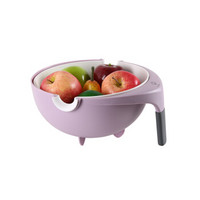 建厦 洗菜盆洗菜篮圆形旋转塑料水果蔬菜双层沥水篮 大号紫色