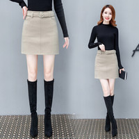 BANDALY 半身裙女2019秋冬季女装新款毛呢裙女大码韩版高腰纯色a字裙呢子包臀裙 HZD9-8686 浅驼色 S