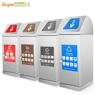 舒蔻（Supercloud）户外分类垃圾桶可回收有害其他垃圾分类分离大商用大号拉圾桶4个组合装