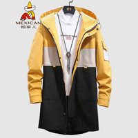 稻草人(MEXICAN)风衣男中长款连帽2019秋冬新款夹克男百搭舒适青年衣服男时尚工装大衣外套男装潮 黄色 4XL