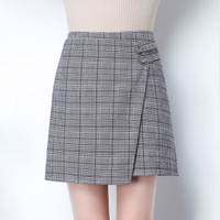 AUDDE 2019秋季新品女装半身裙女格子ins超火的A型半身裙不规则短裙子 KKWH1444 黑格 28/L
