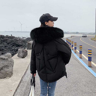 MAX WAY 女装  2019冬季短款ins港风连帽棉服百搭韩版棉衣QDmw0823 黑色 XL