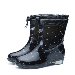 回力 Warrior 雨鞋 女款中筒防水加绒雨靴 HXL523 黑色加绒 39