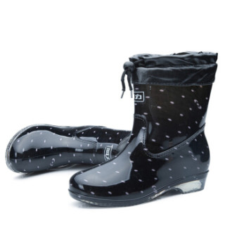 回力 Warrior 雨鞋 女款中筒防水加绒雨靴 HXL523 黑色加绒 39
