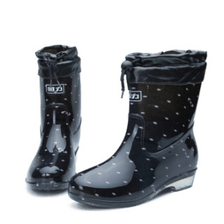 回力 Warrior 雨鞋 女款中筒防水加绒雨靴 HXL523 黑色加绒 39