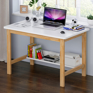朗程电脑桌台式笔记本家用办公桌子学习桌单板桌子 暖白+松木框架100CM