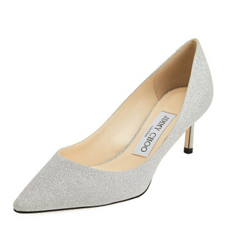 JIMMY CHOO 周仰杰 女士ROMY 60系列银色发光织物尖头高跟鞋 ROMY 60 XGC 194 SILVER 37