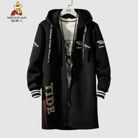 稻草人(MEXICAN)风衣男中长款2019秋冬季新款男士休闲大衣夹克外套韩版宽松连帽外套男装 黑色 2XL
