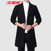 北极绒(Bejirong)风衣外套男 2019秋冬季新款纯黑色呢料大衣休闲西装领风衣 QT713A-FY9001 黑色 5XL