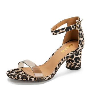 belle/百丽豹纹透明一字带印花布女凉鞋bz833bl9 黑杏/灰 37【报价 价