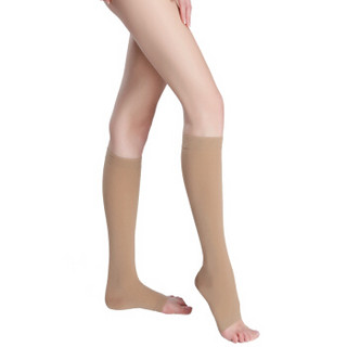 荷畅 医用二级压力术后治疗型静脉曲张袜压力袜弹力袜美腿袜男女通用 中筒肤色露趾 XL