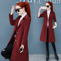 沫欣 风衣女2019冬季新品女装中长款小个子纯色韩版气质修身加厚收腰显瘦大衣外套 HZDF777-7718 酒红 L