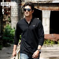 吉普(JEEP)长袖POLO衫T恤男2019秋季新品翻领纯色棉质男士男装FSMS1327 黑色 3XL