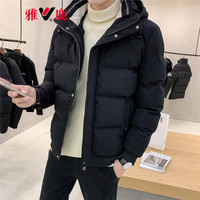 雅鹿棉服男2019冬季新款时尚休闲短款连帽棉衣男士保暖面包服工装潮棉袄外套 M008款（黑色） 3XL