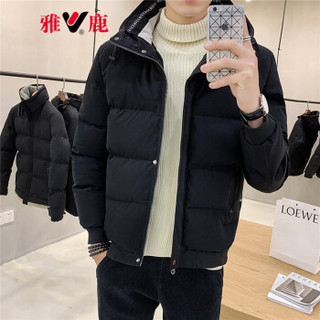 雅鹿棉服男2019冬季新款时尚休闲短款连帽棉衣男士保暖面包服工装潮棉袄外套 M008款（黑色） 3XL