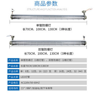 鸣固 防爆灯T8led1X40W2X40W双管隔爆型防爆荧光灯三防灯仓库厂房车库   1.2米双管防爆荧光灯 LED2*22W