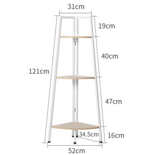 美达斯 转角置物架客厅书架花架厨房收纳架落地层架展示架三层枫木色13939