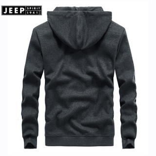 吉普（JEEP）卫衣男休闲连帽上衣2019秋冬新品开衫男士外套FSMS1147 灰色 2XL