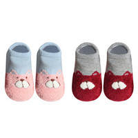 馨颂婴儿地板袜两双装婴童袜套女童宝宝防滑家居袜子套装 粉红加菲猫 L(18-24个月)