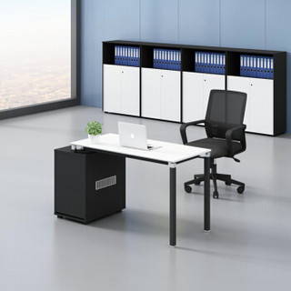 金经金属办公家具员工办公桌椅现代简约屏风工位职员电脑桌组合单人位办公桌/黑+暖白