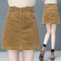 丽乔 半身裙女显瘦靴裙秋冬季2019新款女装灯芯绒复古性感条绒a字一步包臀裙 HZDF11-975 卡其色 L