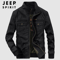 吉普（JEEP）夹克男2019年秋冬新品休闲商务立领多袋上衣外套JPL0010 黑色 M
