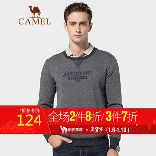 骆驼（CAMEL）男装 2019秋季新款圆领男士针织衫宽松休闲字母毛衣上衣男 FH9400073 深灰_XL