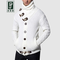 吉普盾针织衫男2019新款秋冬季时尚潮流百搭修身男装高领毛衣外套 白 2XL
