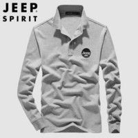 吉普 JEEP 男衬衫2019秋冬季新品男士休闲商务翻领纯色POLO衫男青年时尚上衣男装 RSC96032 灰色 L