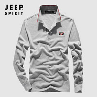 吉普JEEP 长袖T恤男POLO衫2019秋季新品翻领纯色棉质男士男装上衣RSC96033 灰色 2XL