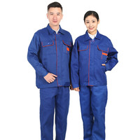 谋福 193劳保劳动帆布电焊工装工作服套装衣服男士防烫耐磨建筑工厂车间厂服工服(宝蓝色上衣XL码)