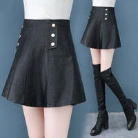 AUDDE 2019秋冬季新款女装皮裙半身裙女复古伞裙高腰赫本风显瘦黑色外穿小短裙 HZ2010-9805 黑色 27/M