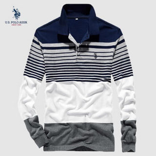 U.S. POLO ASSN.POLO衫男2019秋季新品纯棉t恤男士翻领时尚条纹休闲上衣男体恤 6193105089 灰色 2XL(54)