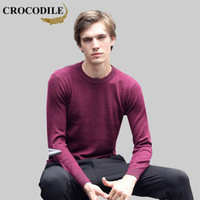 鳄鱼恤（CROCODILE）羊毛衫 男士2019秋冬时尚潮流圆领休闲修身打底衫纯色毛衣 721-1-XY88-1 枣红色 46