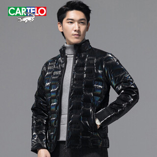 卡帝乐鳄鱼(CARTELO)羽绒服男士2019冬季新款加厚连帽常规短款冬装时尚潮流保暖外套 深蓝 3XL