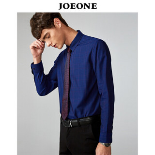 九牧王（JOEONE）男装休闲长袖衬衫2019春季新品商务休闲男士格子衬衫185/104A[54]蓝格JC391452T