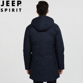 吉普 JEEP 羽绒服2019秋冬新款男士休闲商务保暖白鸭绒连帽夹克青年时尚外套男 TJZ7901 蓝色 XL