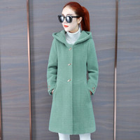 尚格帛 毛呢大衣2019秋冬新品女装时尚简约百搭纯色外套中长款流行加厚优雅气质上衣潮 HZ336-6150 绿色 XL