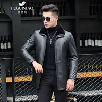 富贵鸟（FUGUINIAO）皮衣男2018秋冬新款时尚男士中长款海宁皮衣男 黑色 XL