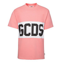 GCDS  男士粉红色白色拼接棉质短袖T恤 CC94U020079 06 M
