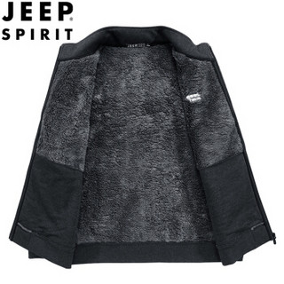 吉普 JEEP 2019秋冬季新款男士立领夹克开衫拉链外套爸爸装保暖加绒茄克卫衣  FSMS1318 黑色 L