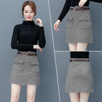 BANDALY 半身裙女2019秋冬季女装新款不规则格子显瘦毛呢一步包臀短裙 HZDF11-972 格纹 30/2XL